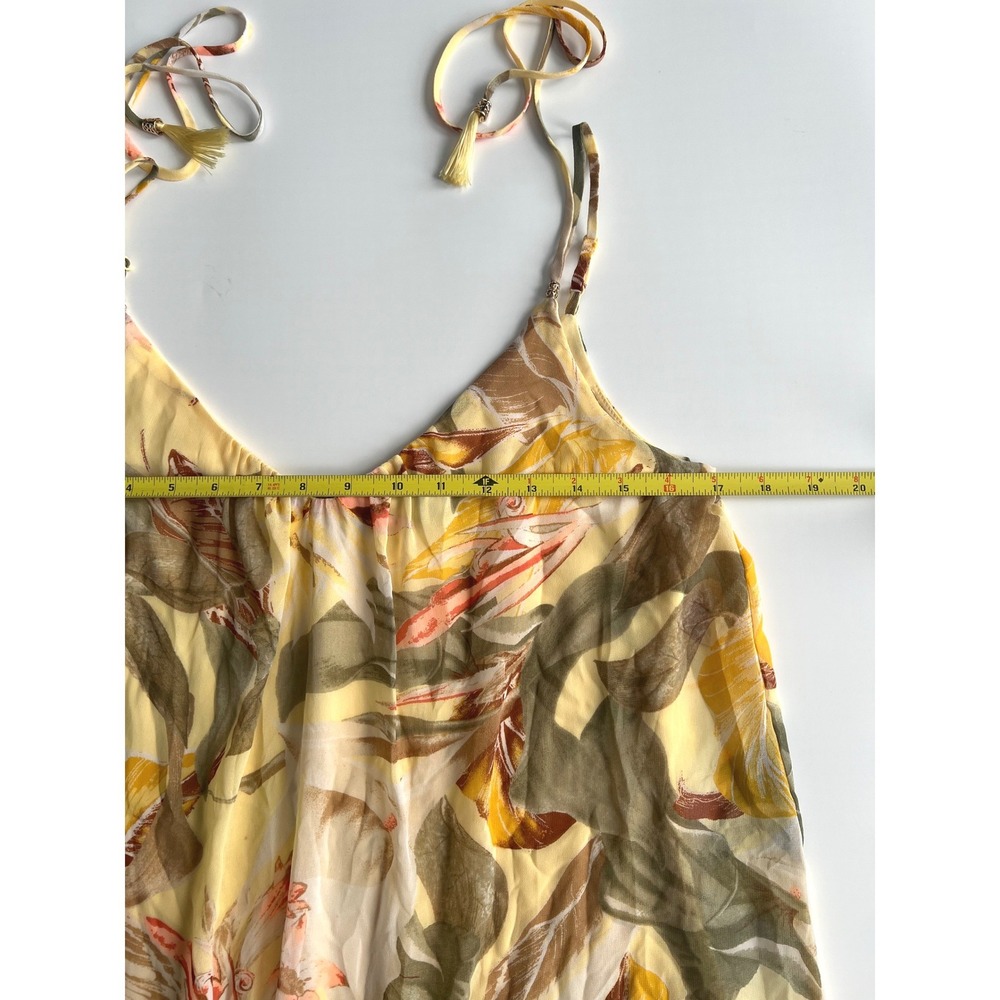 WHBM Womens Size 8 Slip Mini Dress Yellow Green Floral Leaf Tropical Boho Resort - Picture 12 of 13